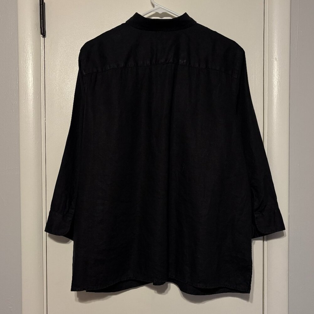 Ralph Lauren Chaps Womens Plus 100% Linen Button-Front Shirt Top Blouse 1X Black - Picture 5 of 10